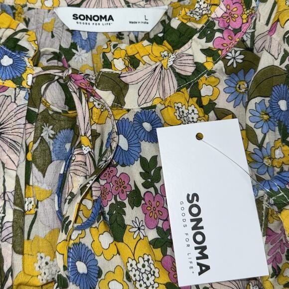 Sonoma Top Women's L Multicolor Floral Flower Bomb Print Casual High Neck Shirt - Picture 6 of 9